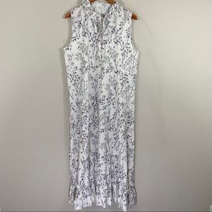 White boho maxi dress with pink/blk floral print